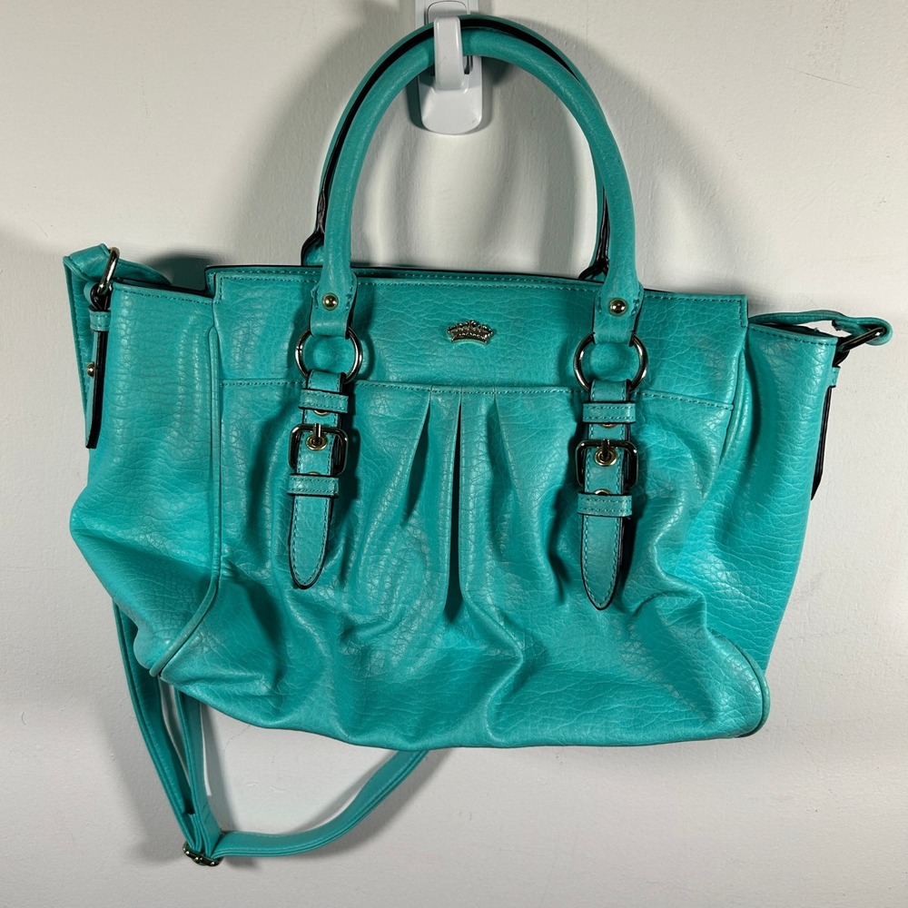 Juicy Couture Turquoise Pebbled Faux Leather Satchel Crossbody Bag Gold Crown